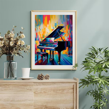 Abstract Grand Piano Diamond Painting Kit for Adults DIY Diamond Painting Art Kit Round Full Gems Craft Colorful Graffiti Music Art Diamond Painting for Home Wall Decor 12x16inch UPABLUNSO