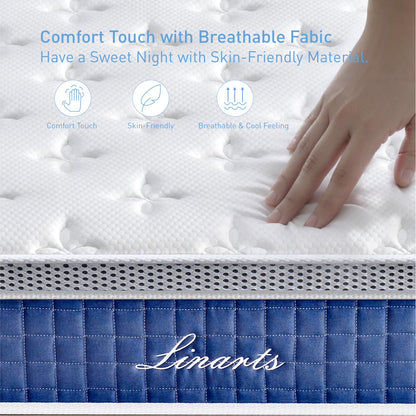 LINARTS Queen Mattress, 12 Inch Queen Size Hybrid Mattress in a Box with Pocket Spring & Soft Knitted Fabric for Comfort, Motion Isolation, Pressure Relief, Edge Support, Improve Sleep, Medium Firm