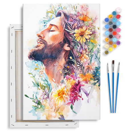 Yezavesu Framed Paint by Numbers Kit for Adults Beginner & Kids Ages 8-12, Jesus Paint by Numbers with Frame, DIY Number Painting for Adults Colorful Flowers for Home Wall Decor Gift 8X 12 inch Yezavesu