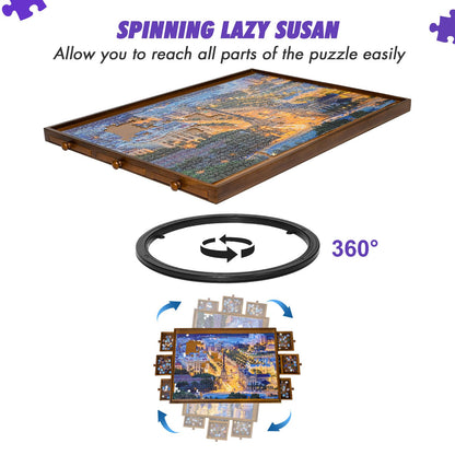 Sunix 1500 Piece Rotating Puzzle Board with 6 Drawers and Cover, 36"x26" Portable Wooden Jigsaw Puzzle Table for Adults & Kids, Premium Smooth Work Surface, Spinning Puzzle Board Birthday Gif - WoodArtSupply