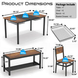 NAIYUFA Dining Table Set for 4-6 People,Industrial Dining Table with 2 Benches and 2 Chairs,Kitchen Table Set with Storage Rack for Dining Room,Saving Space,Rustic Brown NAIYUFA
