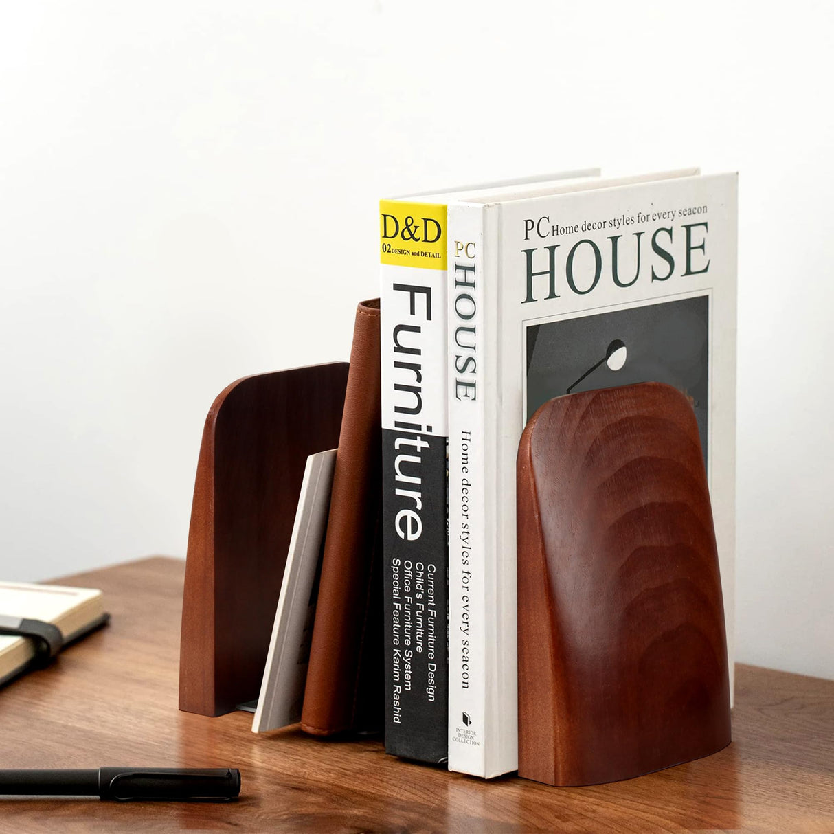 Bookends for Heavy Books with Non-Slip Pads, Handmade Walnut Decorative Shelves for Home/Office Decor, 2 Pcs Alyoen