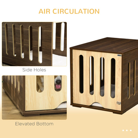 PawHut Furniture Style Dog Crate End Table with Removable Door Panel, Dog Crate Bed with Foam Cushion, Safety Lock, Indoor Use, for Small & Medium Dogs, Brown PawHut