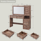 Aitjunz Farmhouse Vanity Desk with Touch Screen LED Mirror, 47" Big Make Up Table with 6 Drawers, Glass Top, Charging Station, Rustic Wood Dressing Table w/3 Color Available, Light Brown Aitjunz