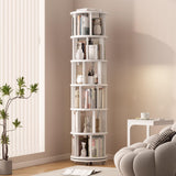 Muwuele Solid Wood Rotating Bookshelf on Wheels, 6 Tier, Round Revolving Bookcase, 360° Spinning Book Shelf Tower for Kids, Narrow Rolling Bookshelves for Small Space, Corner, Bedroom, Office, White Muwuele