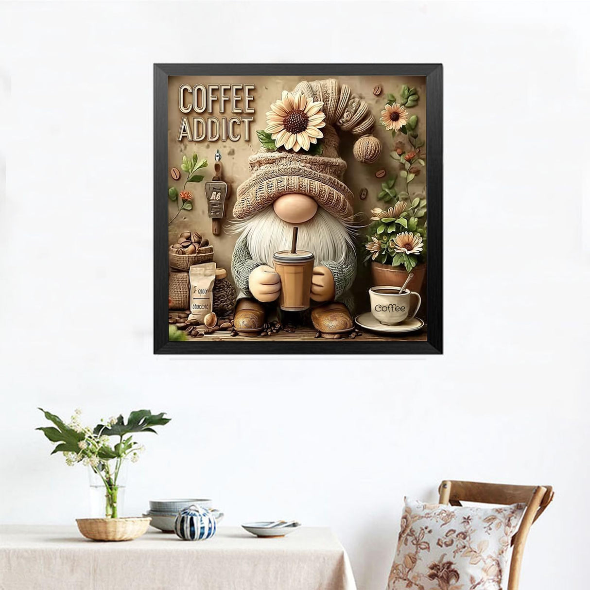 5D Diamond Art Painting Kits for Adults,Gnome Drinks Coffee Diamond Painting for Beginner, DIY Full Drill Round Coffee Addict Paint by Diamond Dot Gem Arts for Home Decor 12x12IN DIYDECORFUN