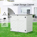 Mrosaa Large Horizontal Storage Sheds,38 cu.ft. Outdoor Storage Box for Garden,Patio and Backyard,Customized Shelves &Lockable(Off White) Mrosaa