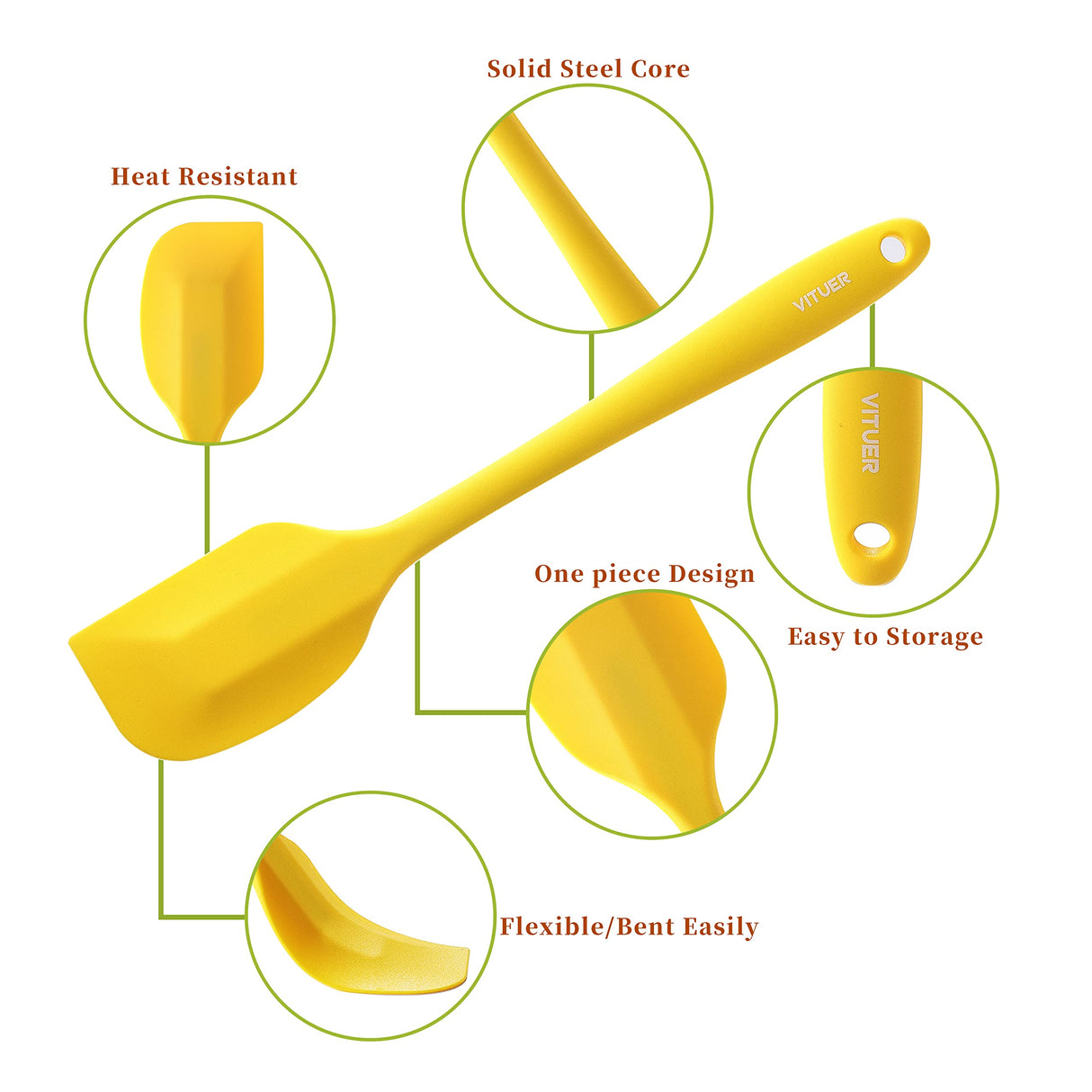 5PCS Silicone Rubber Spatula Set, VITUER Food Grade BPA-Free Spatulas for kitchen Use, Heat Resistant Spatula for Cooking & Baking, Dishwasher Safe VITUER