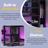 Full Size Loft Bed with Desk,Metal Heavy Duty Full LoftBed with Stairs,Wardrobe and Shelves, High Gaming Loft Beds with LED Light and USB Charging Station for Kids, Teens, Adults, Black Mirightone