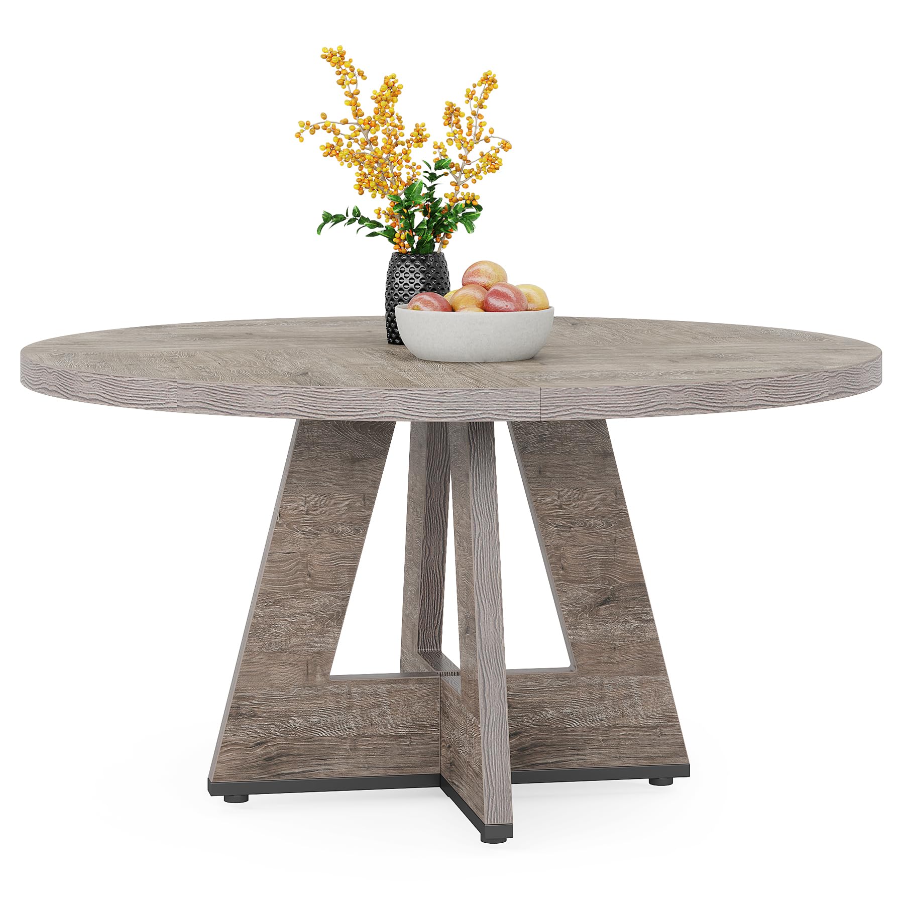 Tribesigns Farmhouse Dining Table for 4 People, 47 Inch Round Wood Dining Table, Retro Grey Kitchen Dining Table with Heavy Duty Legs for Dining Room, Kitchen (Chairs Not Included) - WoodArtSupply