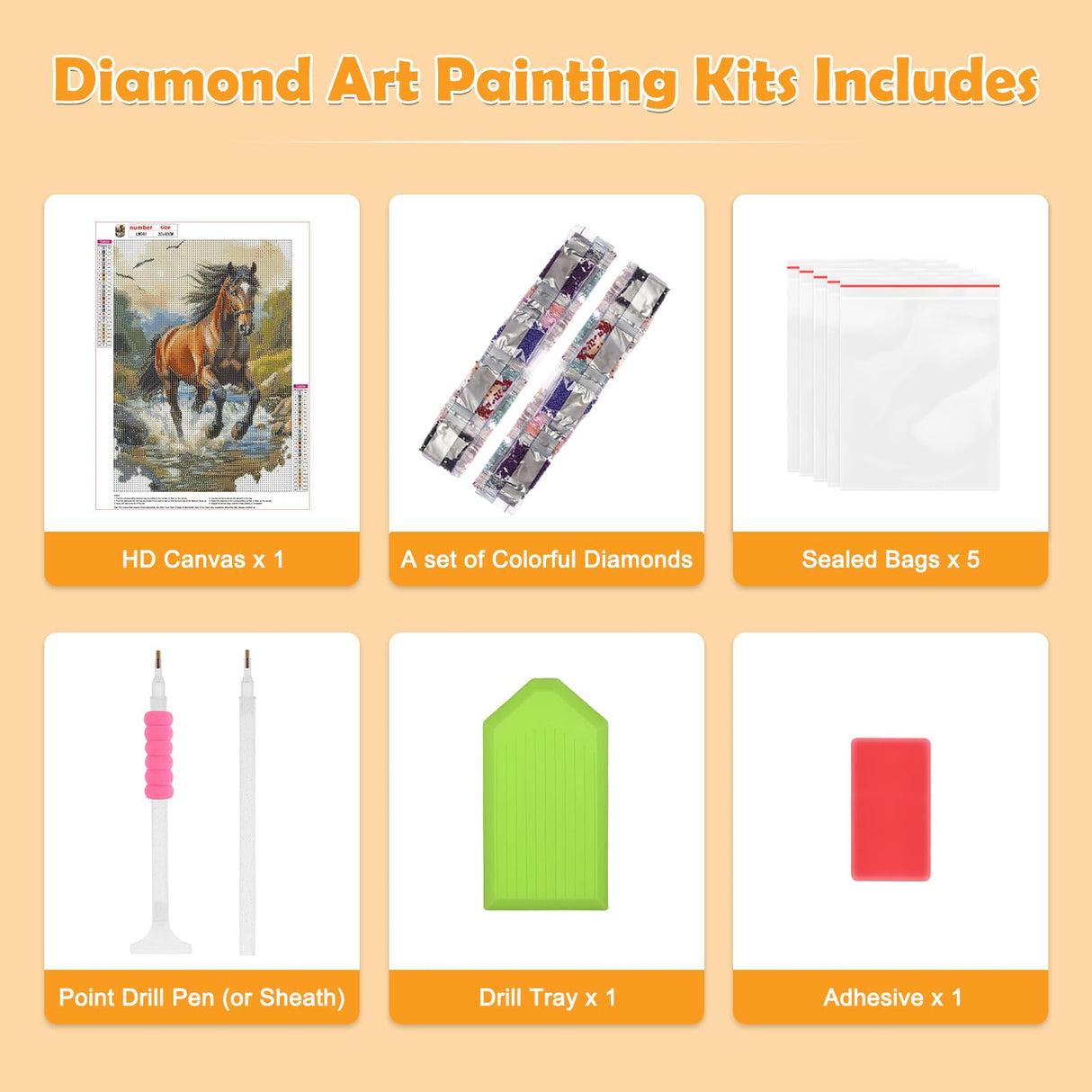 MOGTAA Horse Diamond Art Kits for Adults, 5D Full Drill Diamond Painting Kits for Adults Beginners, DIY Landscape Round Diamond Dots for Adults, Gem Art for Home Decor 12 X 16Inch MOGTAA