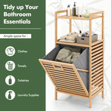 Giantex Tilt Out Laundry Hamper, Bamboo Laundry Storage Cabinet with 2-Tier Storage Shelves, Foldable & Removable Basket, Freestanding Laundry Basket Organizer for Bathroom, Laundry Room, Natural Giantex