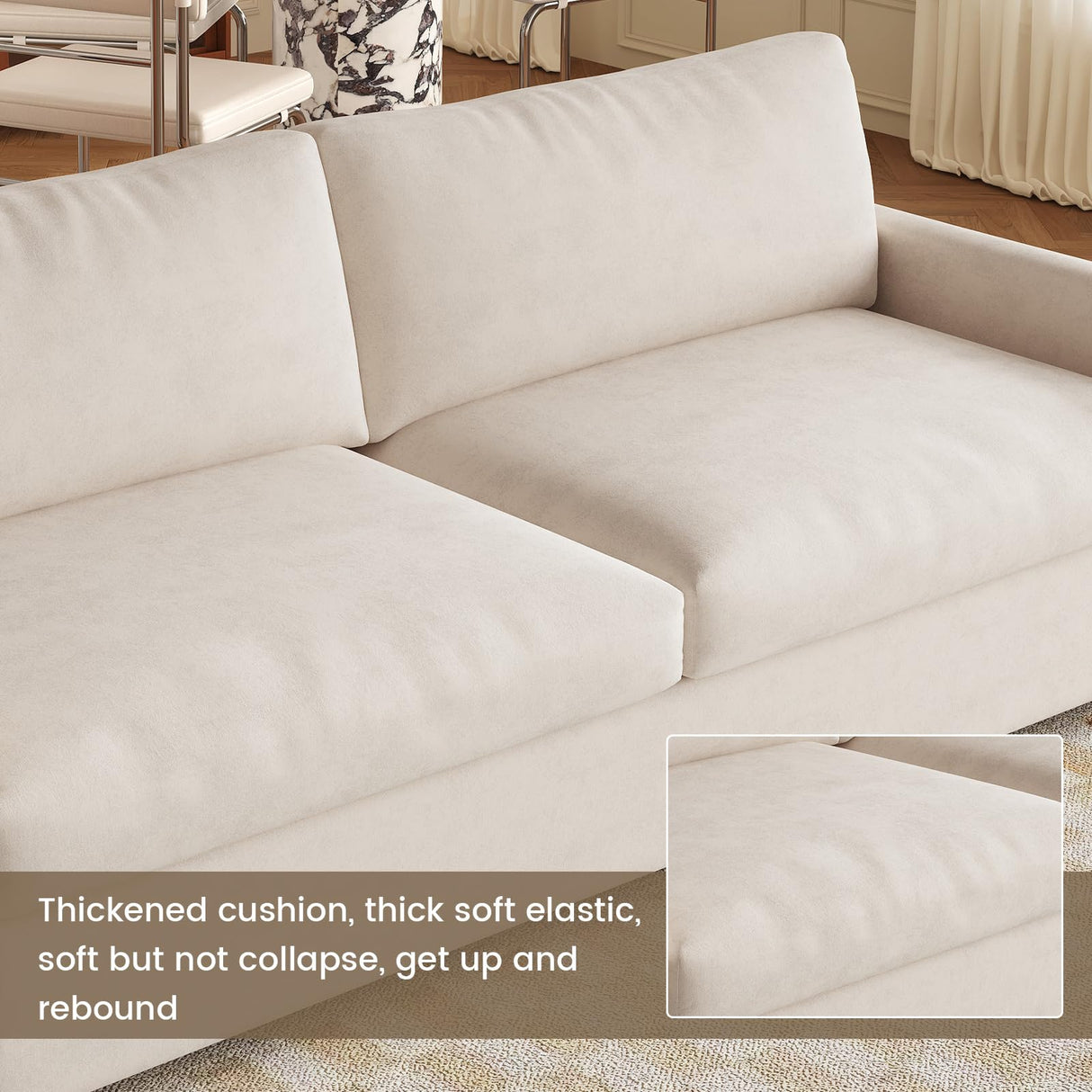 QEZEOM Small Loveseat Sofa, 70.07" Modern Upholstered Couch for Small Spaces, Comfy 2-Seater Sofa with Soft Polyester Velvet, Breathable & Easy to Clean, Cream White QEZEOM