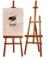 DJAR Wooden Art Easel for Painting,Adjustable Pine Wood Floor Easels for Adults Artist Beginners,Hold Canvas up to 39'',Tool-Less Installation Easel,Walnut DJAR