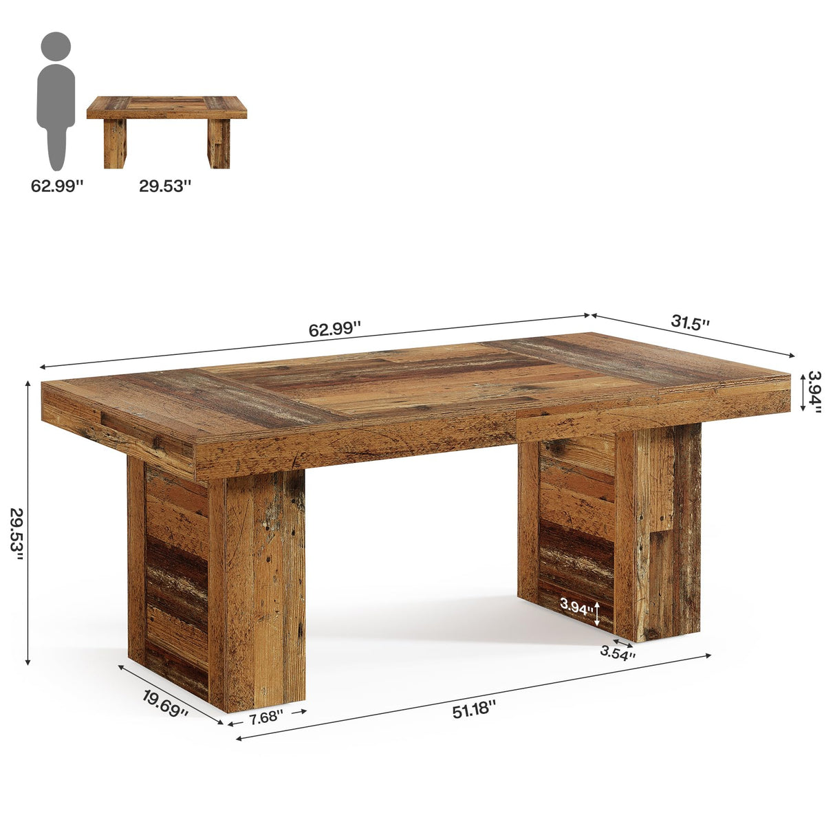 Tribesigns 63'' Farmhouse Dining Table for 6, Rectangle Wooden Kitchen Table with Heavy-Duty Legs, Rustic Large Dining Room Furniture for Family Meals, Banquets & Dinner Parties, Brown Tribesigns