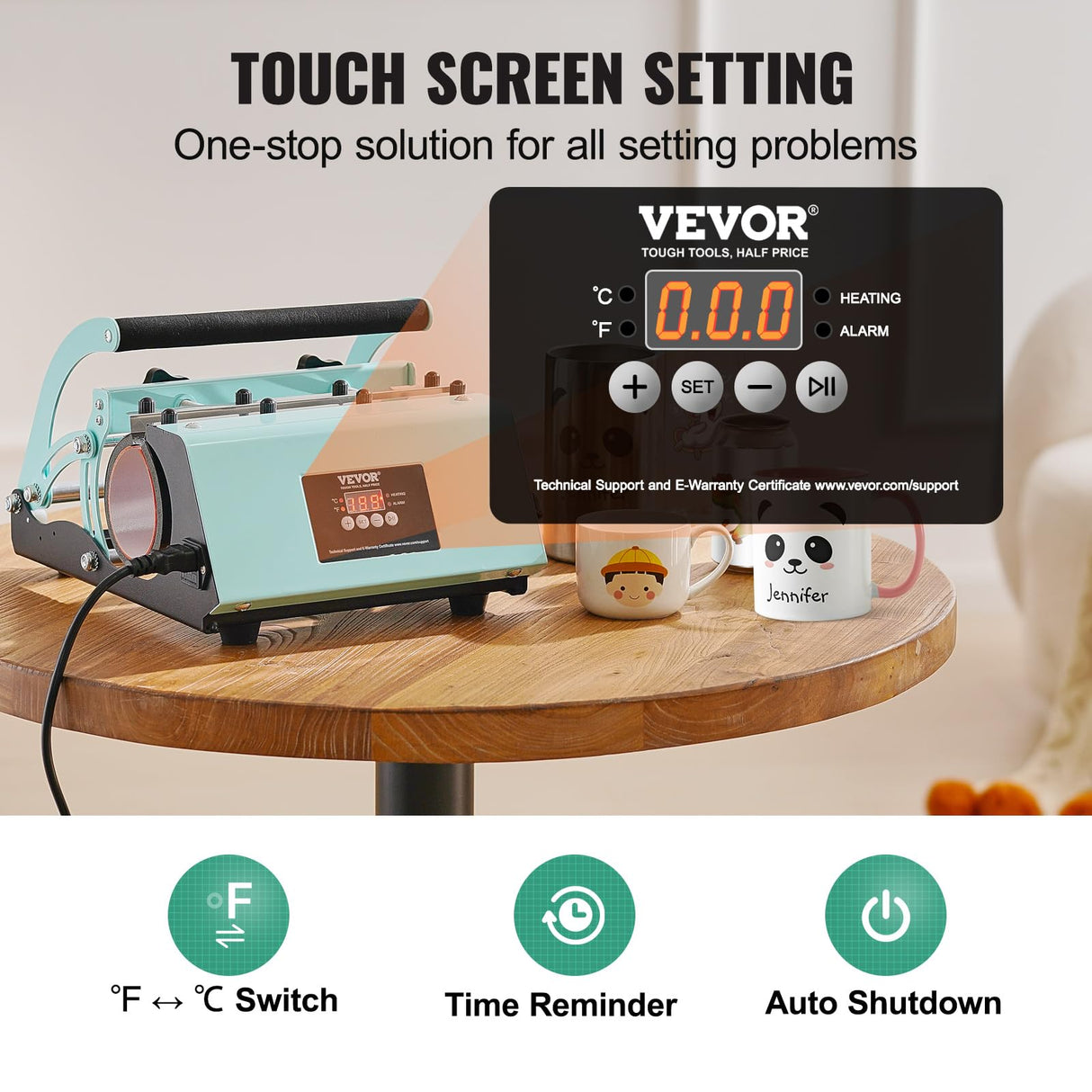 VEVOR Tumbler Heat Press Machine, 11-30oz Mug Press, Heat Up Fast and Even, Tumbler Press with Sublimation Paper, Tape and Gloves, Temp and Time Setting, for Sublimation Tumblers, Cups, Mugs, Green VEVOR