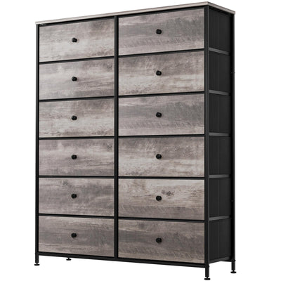 Arlopu 12-Drawer Dresser, 35.2’‘ Widened 6-Layer Fabric Storage Tower w/Textured Print Fabric Bins, Tall Chest Organizer Unit for Living Room, Hallway, Nursery, Closets, Adjustable Feetpad
