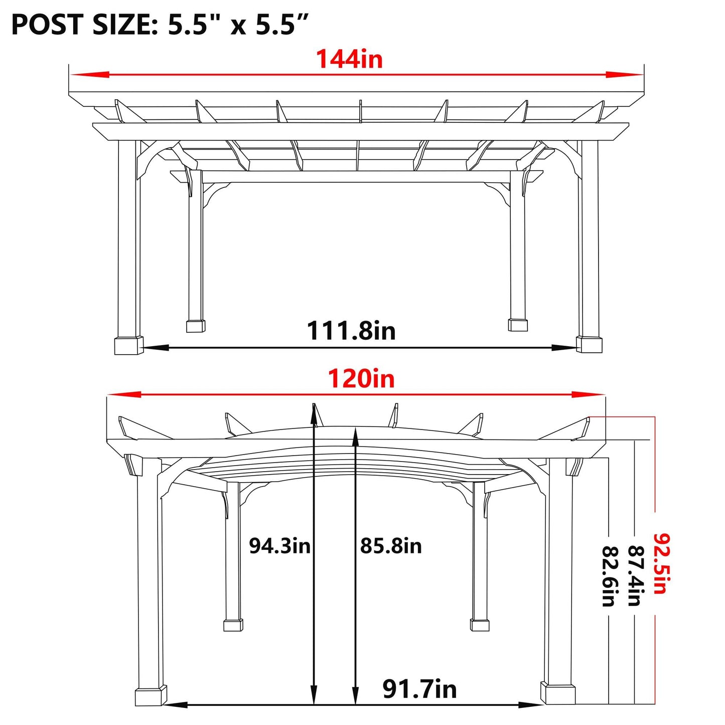 Yardenaler 10x12 FT Wooden Pergola, Cedar Wood Gazebo with Arched Roof, Outdoor Garden Shelter with Stakes Included, Patio, Deck, Backyard, Lawn - WoodArtSupply