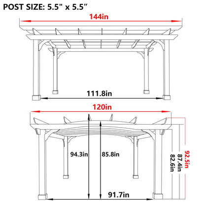 Yardenaler 10x12 FT Wooden Pergola, Cedar Wood Gazebo with Arched Roof, Outdoor Garden Shelter with Stakes Included, Patio, Deck, Backyard, Lawn - WoodArtSupply