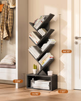 Evermagin 6 Tier Tree Bookshelf with Lights, LED Book Tree Bookcase with Storage Organizer, Small Corner Bookshelf Floor Standing Book Shelf for Living Room, Bedroom & Home Office, Black Evermagin