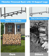 Tikimilor 5.3ft Firewood Rack Holder, Adjustable Heavy Duty Fire Log Stacker Stand for Fireplace, Outdoor Indoor Metal Wood Pile Storage Organizer, Patio Logs Stand tool, Black Tikimilor