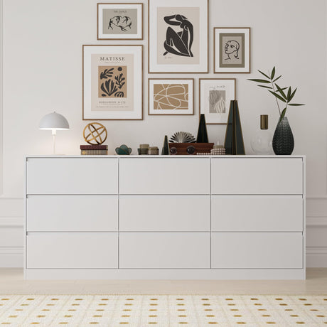 Bobve 70.9” Dresser for Bedroom with 9 Drawers, Large Modern Chest of Drawers with Deep Drawers, Wide Double Dresser Handle Free, Storage Organizer for Bedroom, Living Room, Hallway (White) Bobve