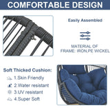 Belord Wicker Egg Chair with Ottoman - 350lbs Capaticy Outdoor Indoor Egg Shaped Basket Lounge Chair with Anti-Rust Stand Water Resistant Cushion with Ties for Patio Balcony Bedroom Living Room Blue Belord