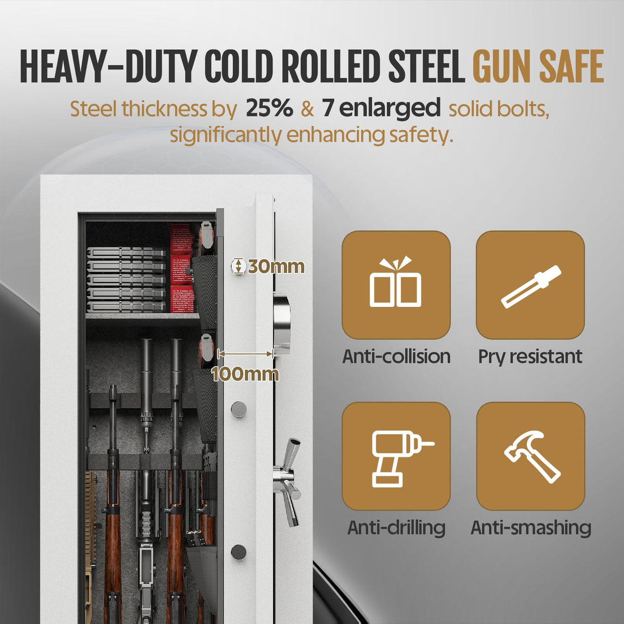 KAER 20 Gun Safe Fireproof - Biometric Gun Safe for Rifles and Pistols Fire Proof, Long Rifle Safe Large Gun Cabinet for Shotguns with Digital Keypad, Removable Gun Racks, Pistol Pockets KAER