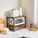 IBUYKE 2 Tier Desktop Printer Stand,Multi-Purpose Desk Organizer,Wooden Printer Stand with Drawer Storage for Folders,Books,for Fax Machine, Scanner,Home Office,Rustic Brown UTLJ006H IBUYKE