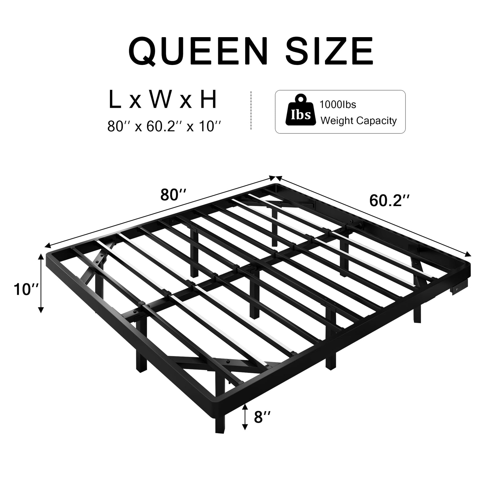 Einhomn Floating Queen Bed Frame with Smart LED Lights & Charging Station – Black Metal Platform, No Box Spring Needed - WoodArtSupply