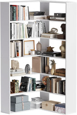 oneinmil Bookcase 6 Tiers with Baffles, 35.2" Large Corner Bookshelf, Storage Display Rack for Living Room Home Office, White oneinmil