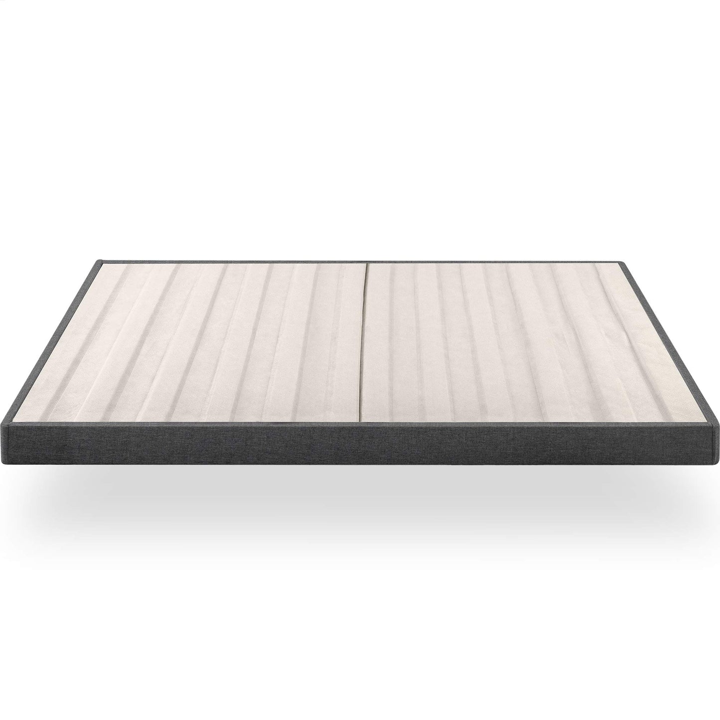 ZINUS Upholstered Metal and Wood Box Spring / 4 Inch Mattress Foundation / Easy Assembly / Fabric Paneled Design, King, Grey