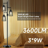 COFF Industrial Floor Lamp, 3 x 1200LM Edison LED Bulbs Included, Bright 3-Light Dimmable Floor Lamp, Farmhouse Tall Standing Lamp for Living Room, Bedroom Office Rustic Home Decor (Matte Black) COFF