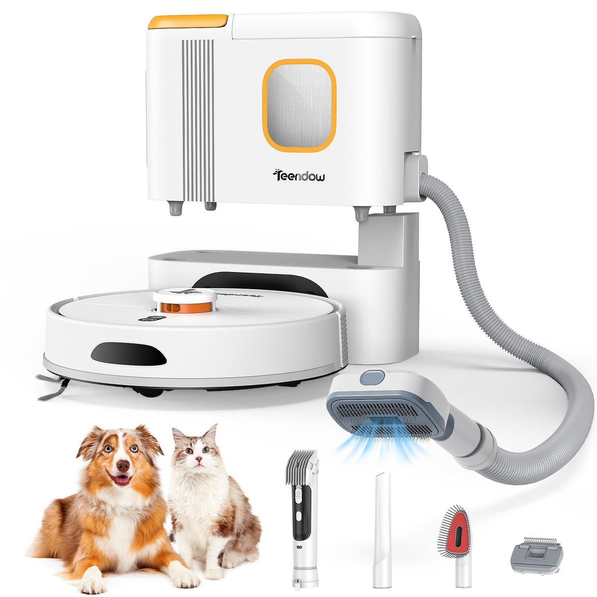 Teendow D20S Max+ Robot Vacuum and Mop, Specifically Handling Pet Hair Design, 6000Pa Max Suction, with Self-Empty Dock, 10 Weeks Hands-Free Cleaning, PreciSense LiDAR Navigation, App & Voice Control Teendow