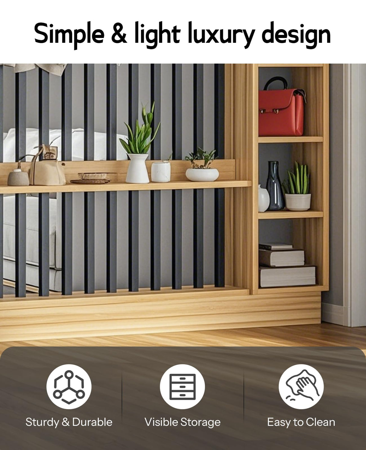 Wall Room Divider, Modern Freestanding Wood Room Divider Screen with Coat Rack Cabinet and Display Shelf for Home Office Decorative (Khaki,39.5" L x 11.8" W x 79" H) Kavie