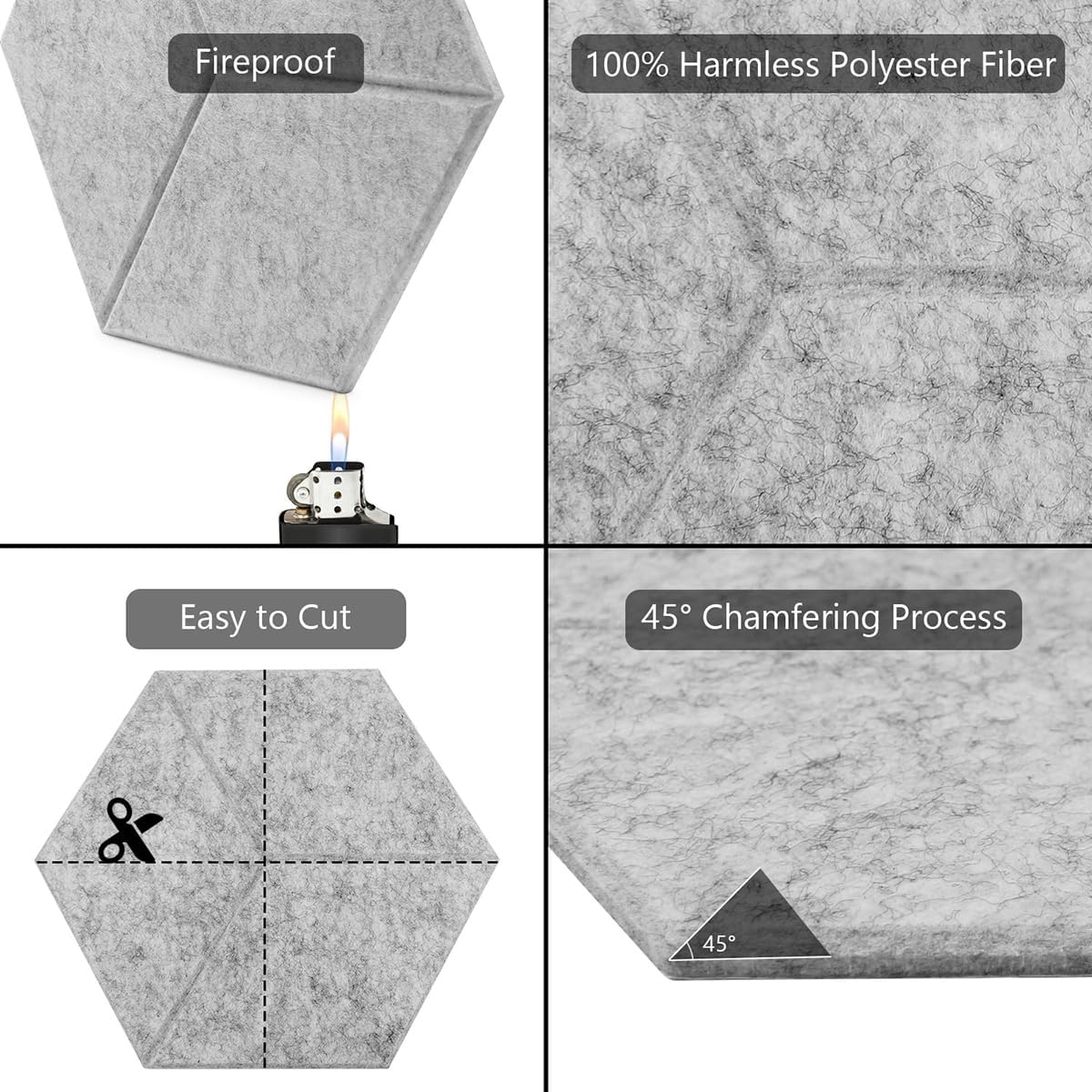 12PCS Felt Cork Bulletin Board Acoustic Panels Self-Adhesive, 12 * 10" Soundproof Wall Panels, High Density Sound Dampening Panels Studio Sound Proof Foam Sound Absorbing Tile Wall Photo Decor WEYCHEN