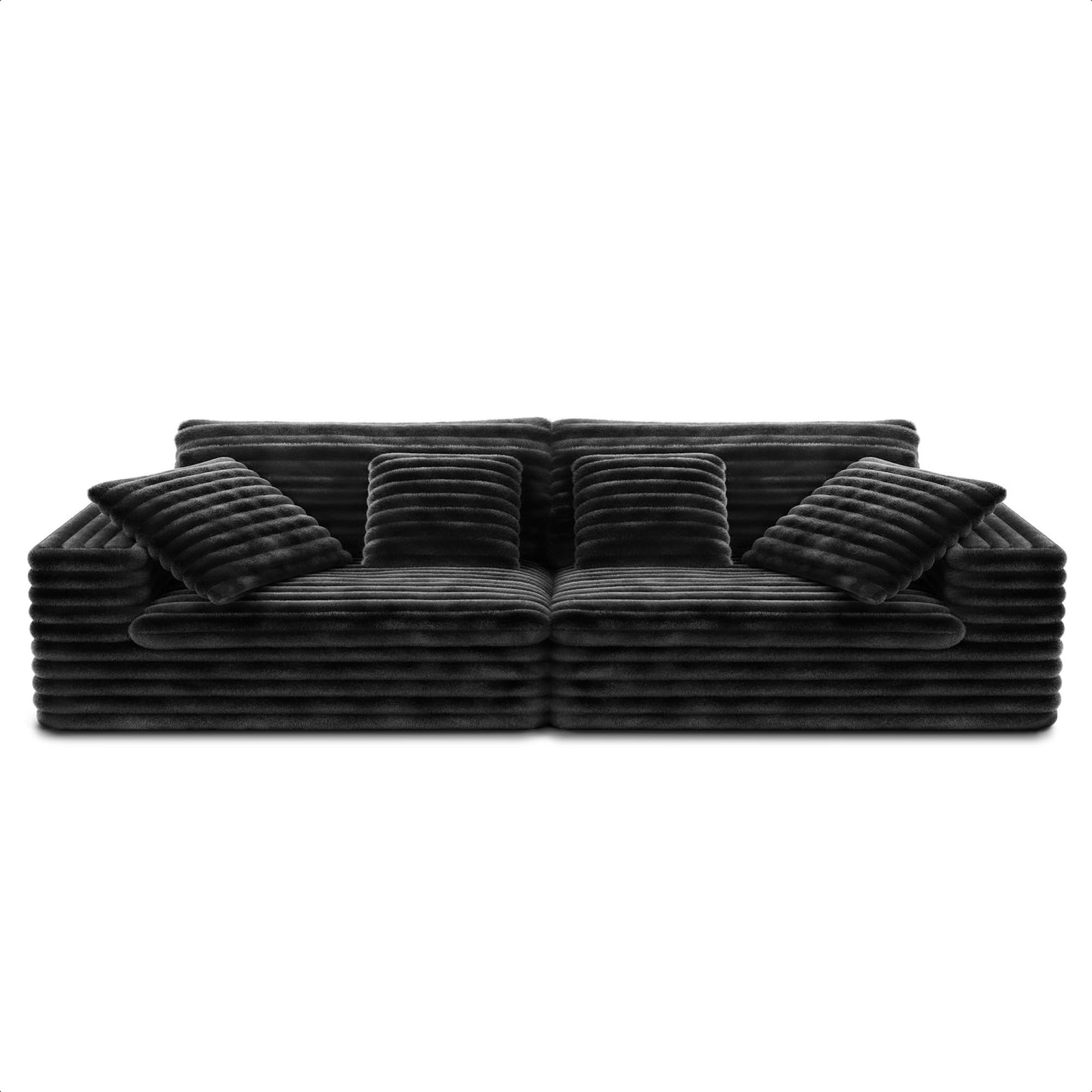 LIKIMIO 112" Modern Modular Sectional Sofa Couch for Living Room, Oversized Love Seat Couches with Comfy Cushions, 34" Extra Deep Seat, No Assembly, Plush Corduroy, Black