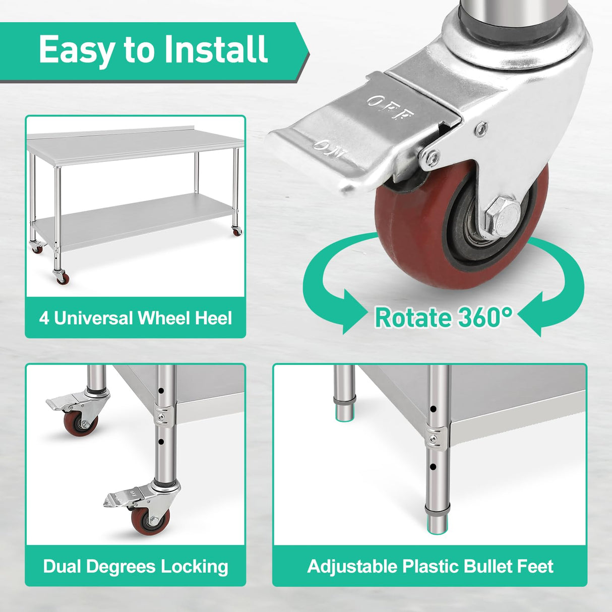 ACONEE Food Prep Stainless Steel Table, Stainless Steel Worktable 72x30x35 Inch, Heavy Duty Metal Table Cart Worktable with Undershelf, Commercial Workstation for Kitchen Restaurant Garage, Silver ACONEE