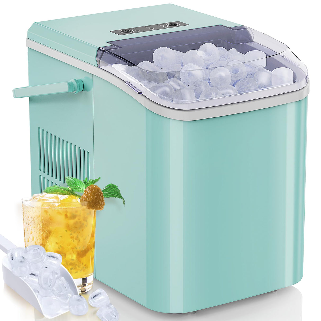 SMUG Countertop Ice Maker, 9 Cubes in 6 Mins, 26lbs in 24Hrs, 2 Sizes of Bullet Ice, Auto-Cleaning, Portable Ice Machine with Handle, Basket and Scoop for Home Kitchen, Party and Camping (Green) SMUG