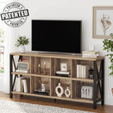 FATORRI 8 Cube Storage Organizer Bookshelf, Rustic Wood Cubby Bookcase, Industrial Horizontal Long Shelf for Living Room (Rustic Oak, 62 Inch) FATORRI