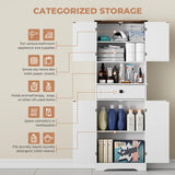 VVFLU Farmhouse Tall Bathroom Storage Cabinet, 67" H Pantry Cabinet, 1 Drawer, 4 Doors, 2 Adjustable Shelves, for Bathroom, Kitchen, Living Room (Americana) VVFLU