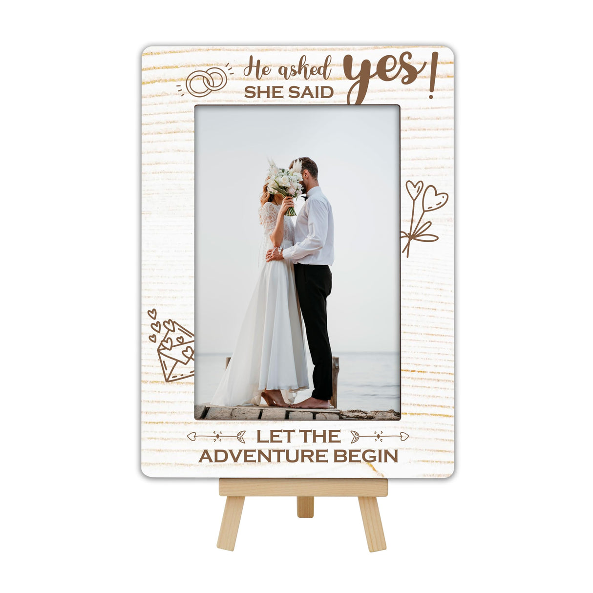 OXRUN Personalized Picture Frame, Wedding Gifts Wooden Photo Frame with Easel, 4x6 Picture Frame for Tabletop Display - He Asked, She Said Yes - A13 OXRUN