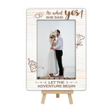 OXRUN Personalized Picture Frame, Wedding Gifts Wooden Photo Frame with Easel, 4x6 Picture Frame for Tabletop Display - He Asked, She Said Yes - A13 OXRUN