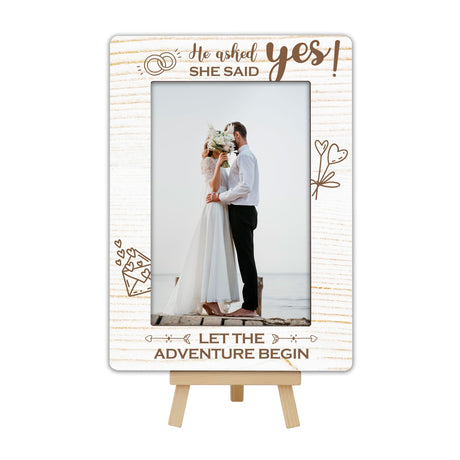 OXRUN Personalized Picture Frame, Wedding Gifts Wooden Photo Frame with Easel, 4x6 Picture Frame for Tabletop Display - He Asked, She Said Yes - A13 OXRUN