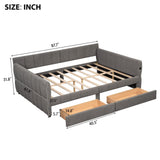 Queen Daybed with USB and 2 Drawers, Upholstered Corner Bed Queen with Storage for Living Room, Gray RuiSiSi