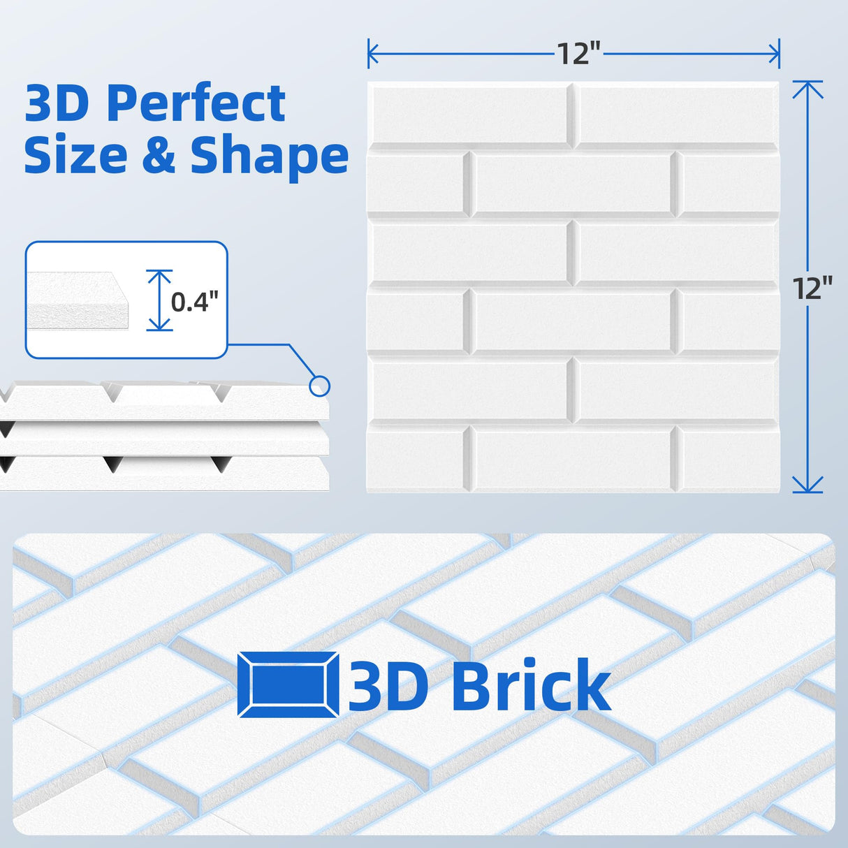 12 Pack Acoustic Panels with Self Adhesive, 12" X 12" X 0.4" High Density Sound Proof Foam Panels for Walls, Soundproof Wall Panels, Brick Sound Absorbing Panels for Home Studio Office Decor - White NEPIS