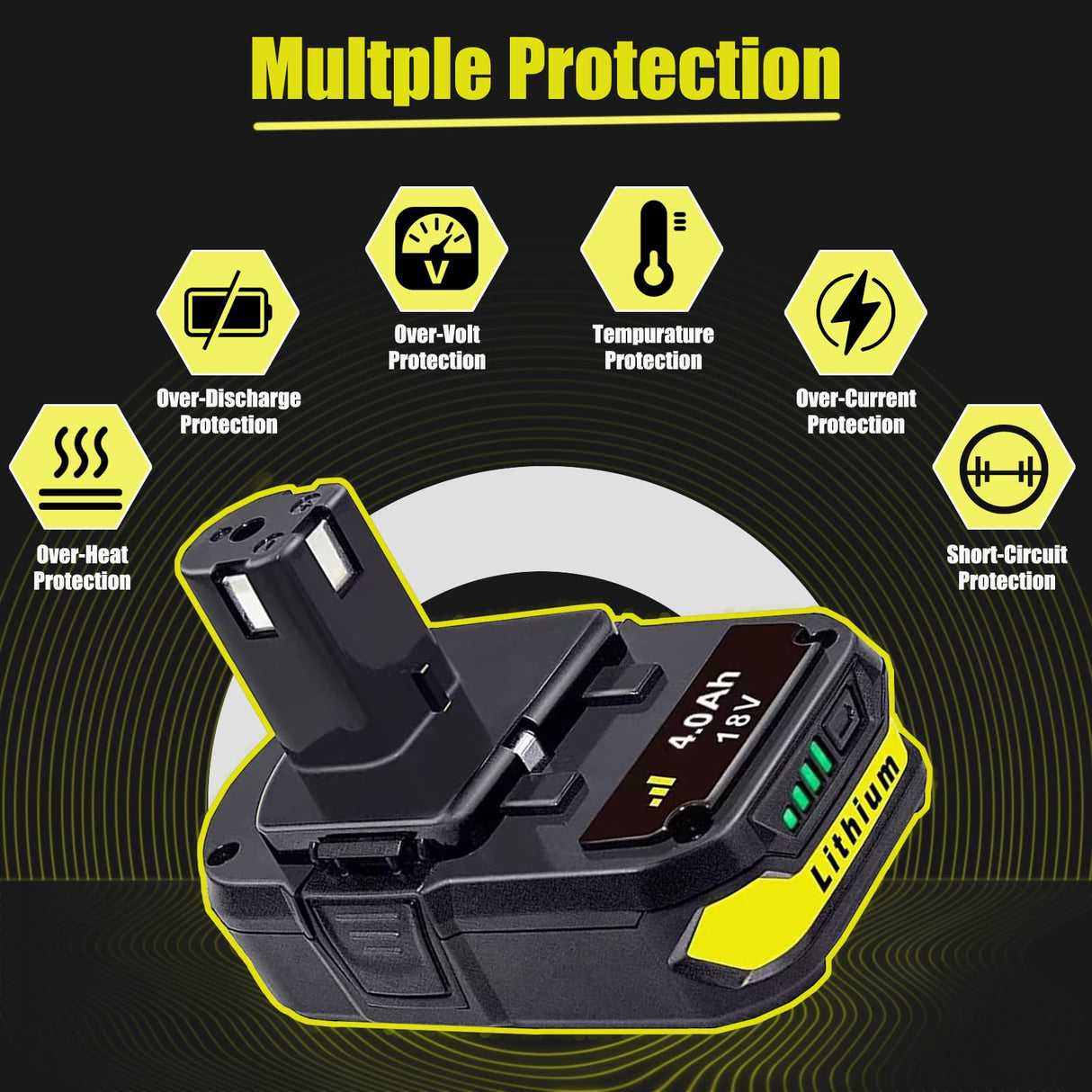 FSKE 2Pack 4.0Ah Lithium Battery Replacement for Ryobi 18V Battery ONE+ P108 P102 P103 P104 P105 P107 P108 P109 P190 P191 P122 FSKE