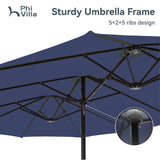 PHI VILLA 15ft Large Patio Umbrellas with Base Included, Outdoor Double-Sided Rectangle Market Umbrella with Crank Handle, for Pool Lawn Garden, Blue PHI VILLA