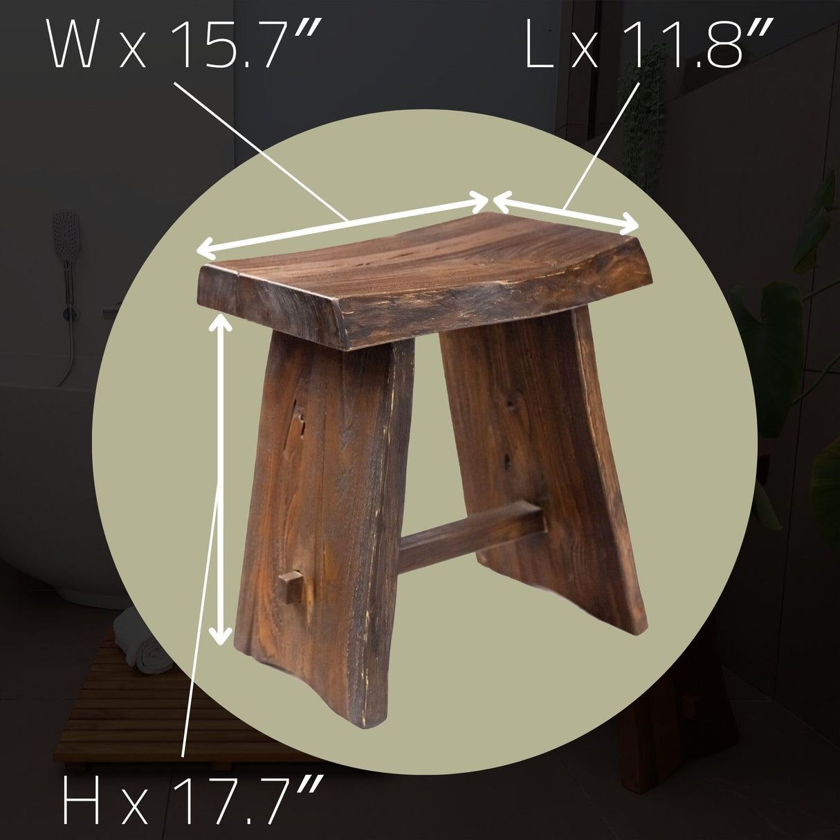 NORDIC STYLE TEAK Shower and Bath Stool, Teak Wood Shower Bench, Indoor and Outdoor Use 17.7" (Rustic Finish w/Curved Seat) NORDIC STYLE TEAK