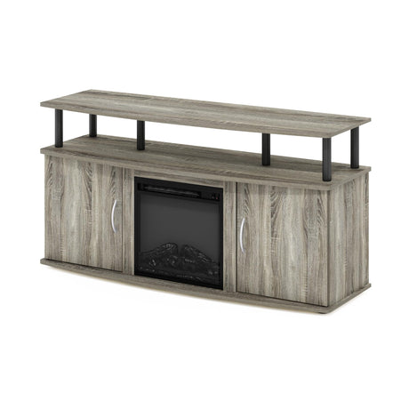 Furinno Jensen Living Room Fireplace TV Entertainment Center with Doors Storage Cabinet for TV up to 55 Inch, French Oak Grey/Black Furinno